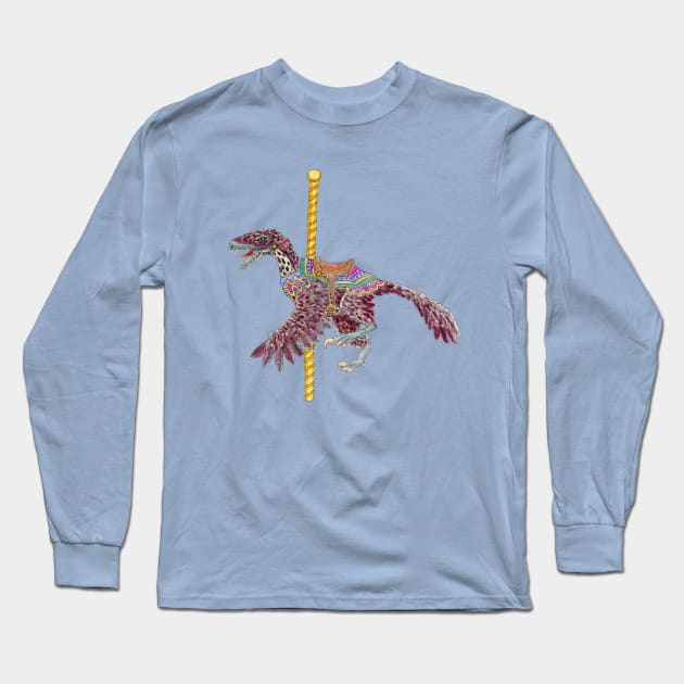 Carousel Dinosaur Feathered Raptor Long Sleeve T-Shirt by paintedpansy